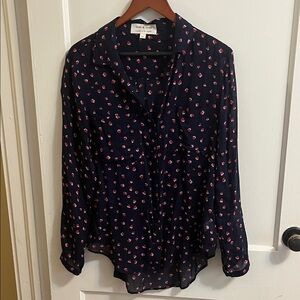 Cloth & Stone Navy Blouse with Pink Dots